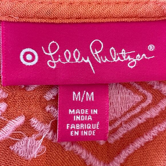 Lilly Pulitzer Target Orange Embroidered Crinkle Gauze Top Sz Medium Boho Casual - Picture 6 of 8